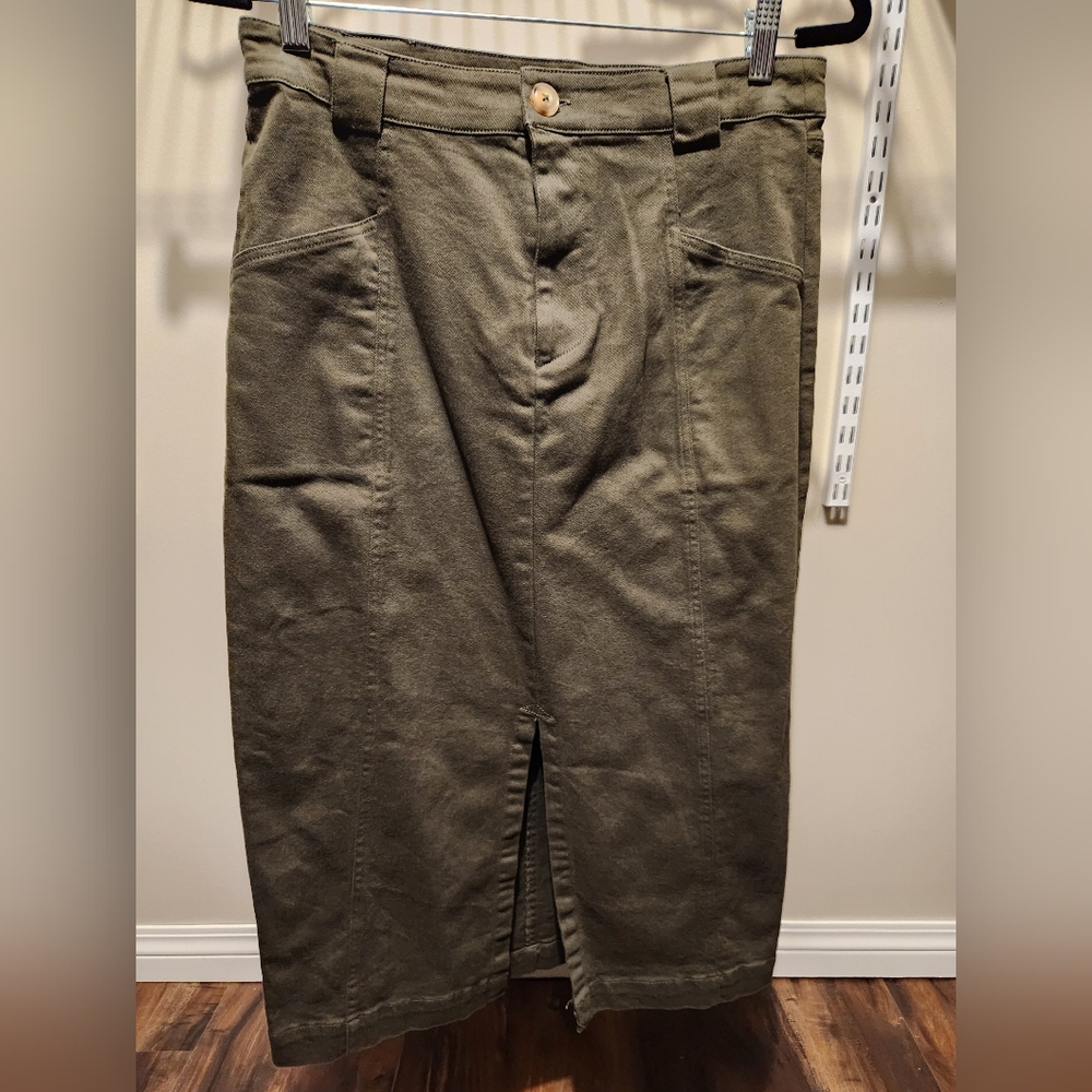 Plenty M&L Ira Midi Skirt, Olive, Size 8